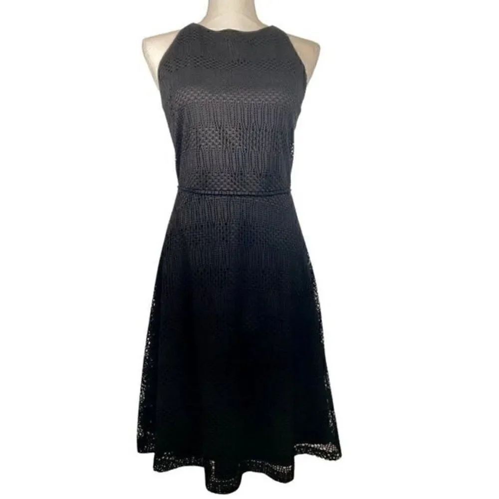 Like N Marc New York by Andrew Marc Black Eyelet Crochet Sleeveless Dress Size S
